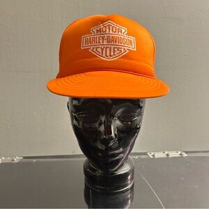 Vintage Harley-Davidson Trucker Hat Mens‎ OSFA Orange 80s 90s Snapback Cap Biker